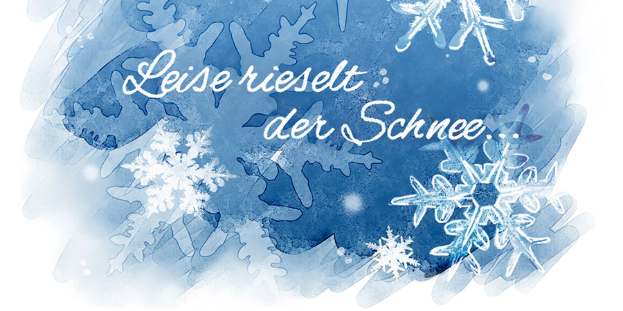 Postkarte, postcard, Winter, Schnee, Schneeflocke, snowflake, Aquarell, Photoshop, Etsy
