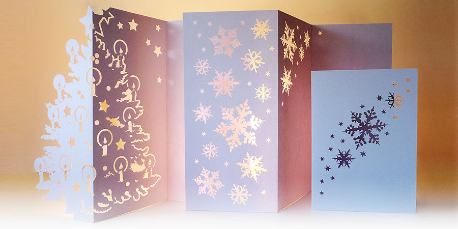 Weihnachtskarte, Licht, Karte, Klappkarte, Handarbeit, Papier, Schneeflocke, Weihnachten, Winter, christmas card