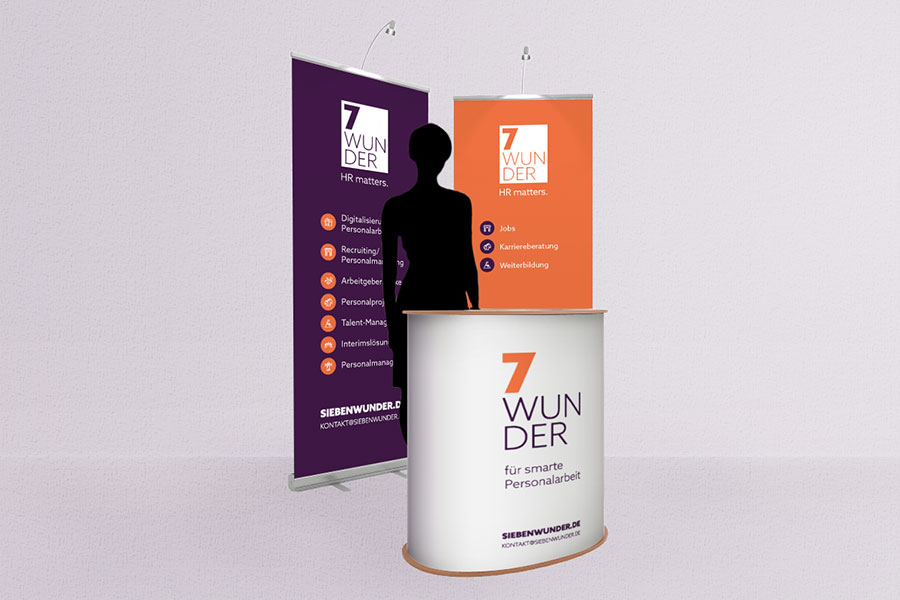 Rollup, Banner, Grafikdesign, Werbetechnik, Printdesign, Druck, HR, Personal, Mitarbeiter, Unternehmen, Messestand, Theke, Jena, Thüringen