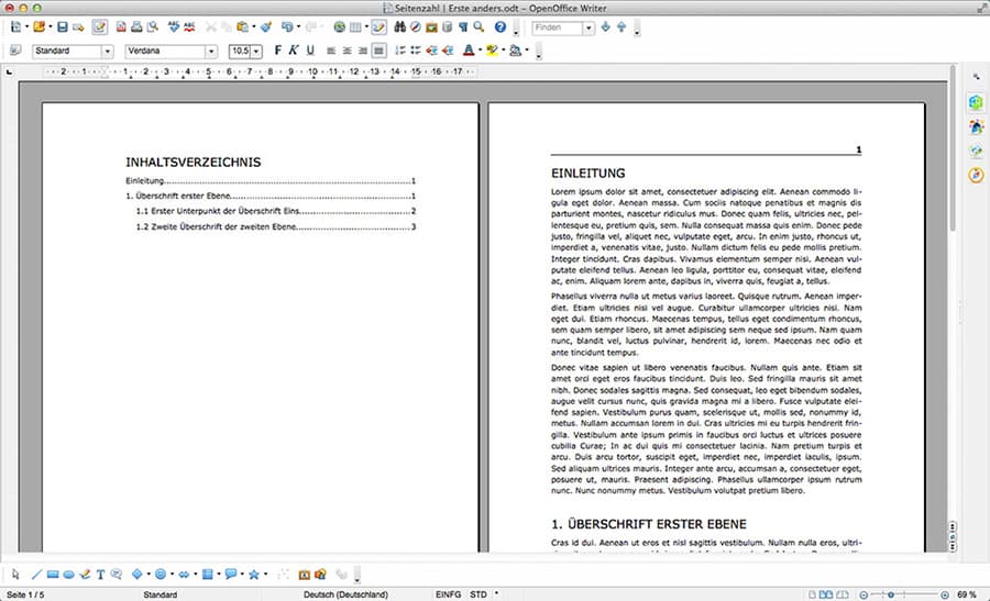 6. OpenOffice Erste Seite anders