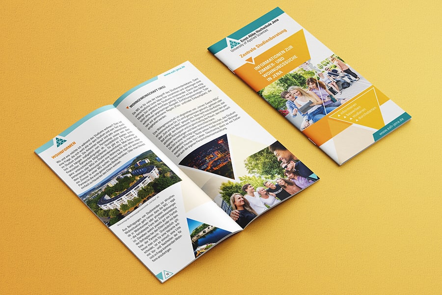 Broschüre, Folder, Layout, Design, Print, Druck, Wohnungssuche, FH, Hochschule, EAH, Jena, Thüringen