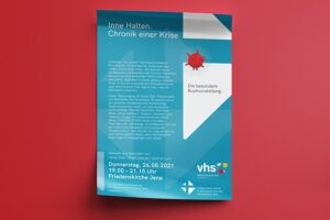 Plakat, Poster, VHS, Volkshochschule, Corporate Design, Layout, Grafik, Grafikdesign, Printdesign, Druck, Jena, Thüringen, Buchvorstellung, Krise, Buch, Literatur, Lesung, Diskussion