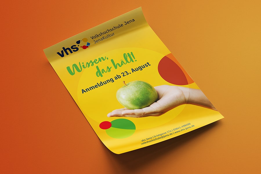 Plakat, Poster, Bildungseinrichtung, VHS, Volkshochschule, Semester, Herbst, Weiterbildung, Corporate Design, Layout, Grafik, Grafikdesign, Printdesign, Druck, Jena, Thüringen, Wissen